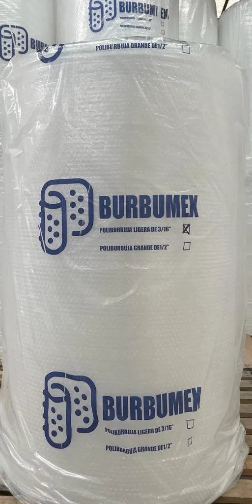 Rollo de poliburbuja ligera de 3/16" Burbumex envuelto y etiquetado